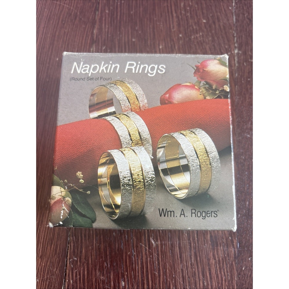 Wm. A. Rogers Napkin Rings Set of 4‎ Silver Plate with Brass New in Box 0117306